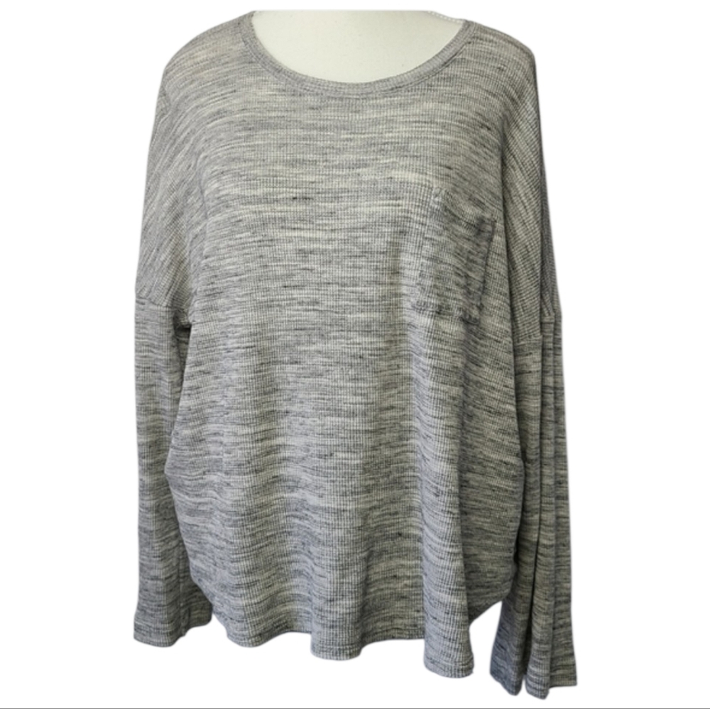 Madewell Gray Waffle Knit Thermal Long Sleeve Crewneck Shirt Women’s Sz Medium